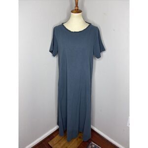 Labo.Art Blue Short‎ Sleeve Midi Length Lagenlook Cotton Dress Size 2 MEDIUM